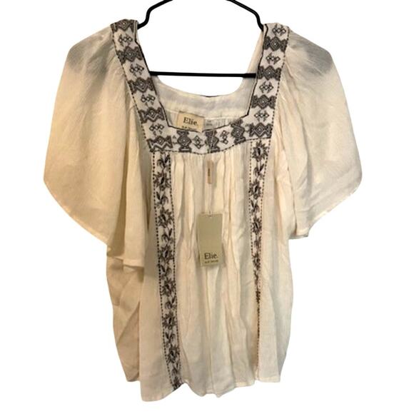 NWT Elie Tahari Embroidered Gauze Peasant top L - Picture 5 of 7